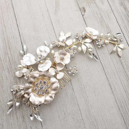 【ヘッドドレス】小枝 メタル フラワー ブライダルアクセサリー 【結婚式 ヘアアクセサリー】