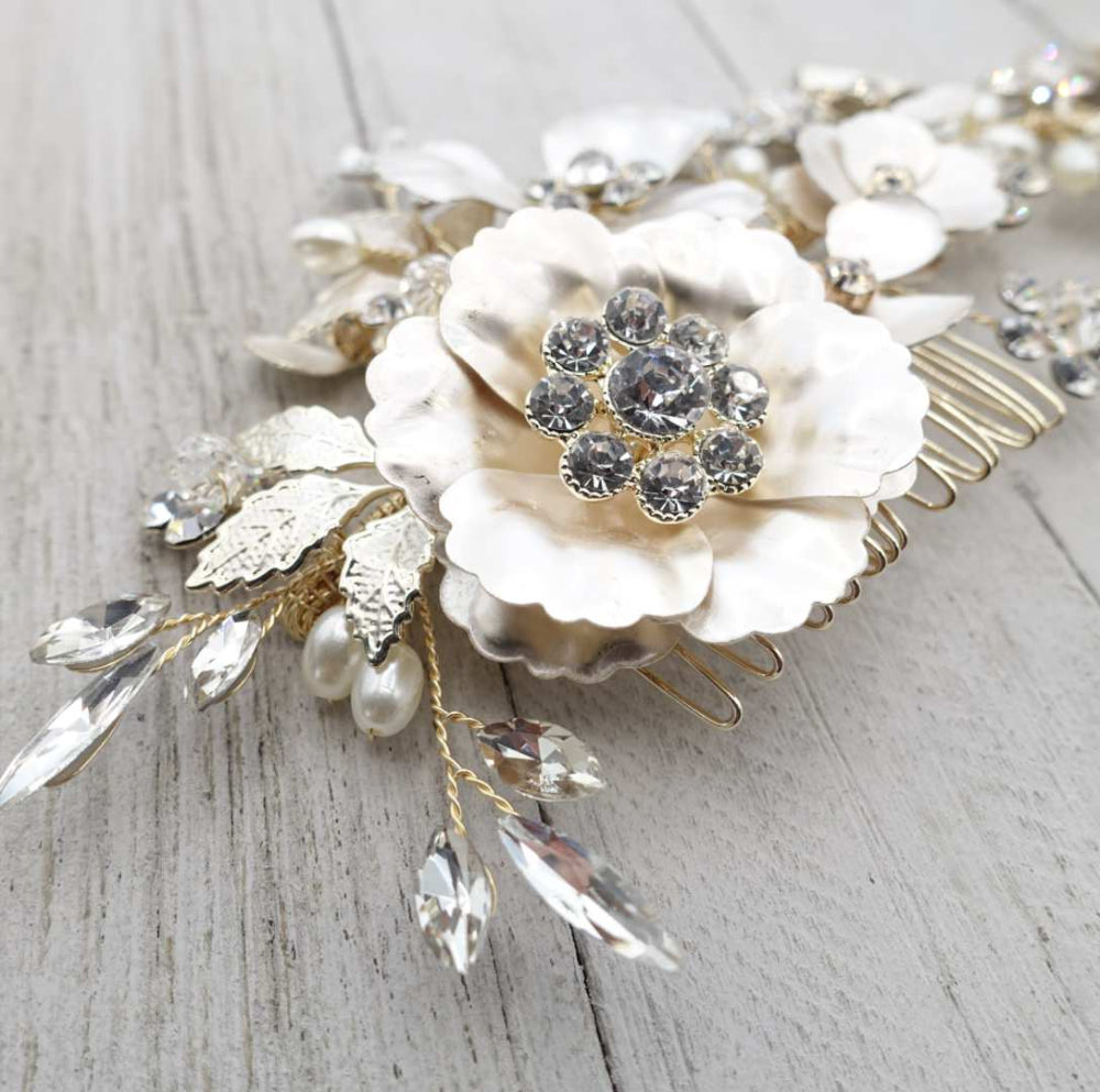 【ヘッドドレス】小枝 メタル フラワー ブライダルアクセサリー 【結婚式 ヘアアクセサリー】