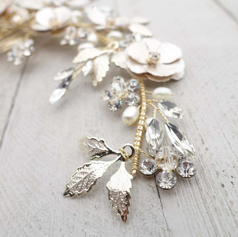 【ヘッドドレス】小枝 メタル フラワー ブライダルアクセサリー 【結婚式 ヘアアクセサリー】