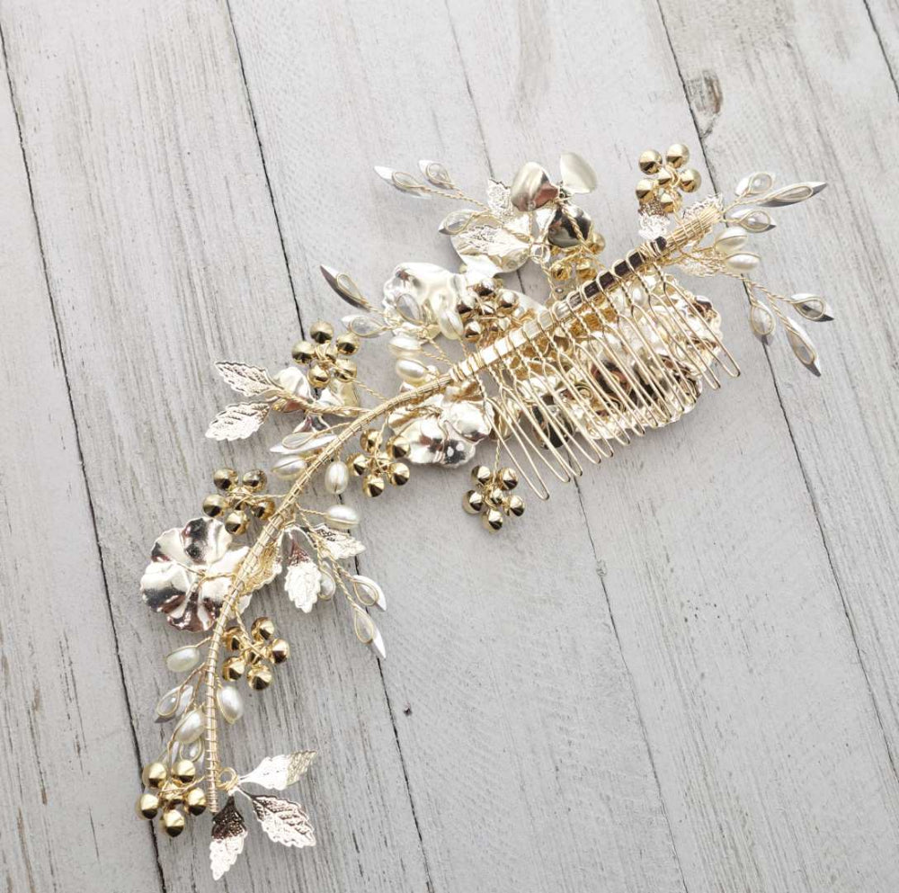 【ヘッドドレス】小枝 メタル フラワー ブライダルアクセサリー 【結婚式 ヘアアクセサリー】