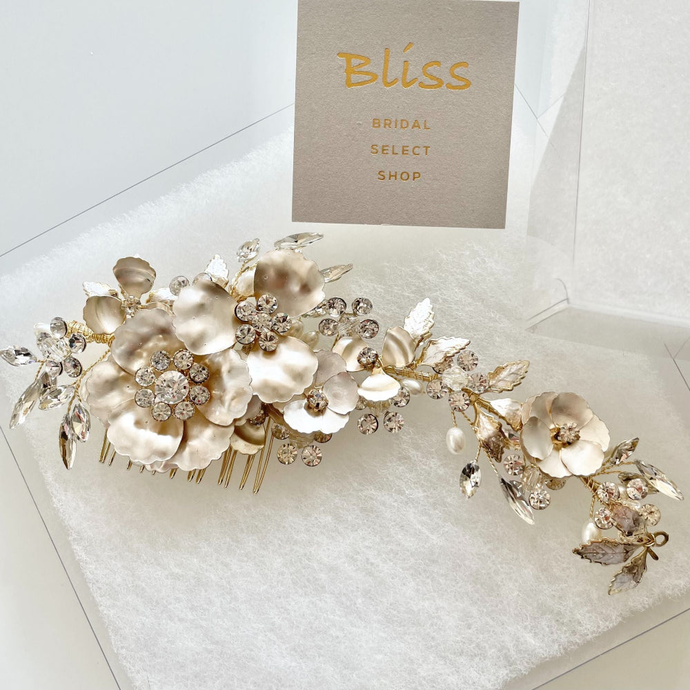 【ヘッドドレス】小枝 メタル フラワー ブライダルアクセサリー 【結婚式 ヘアアクセサリー】