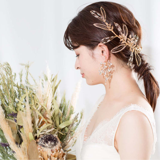 【ヘッドドレス】ゴールドワイヤーリーフクリスタル ブライダルアクセサリー 【結婚式 ヘアアクセサリー】