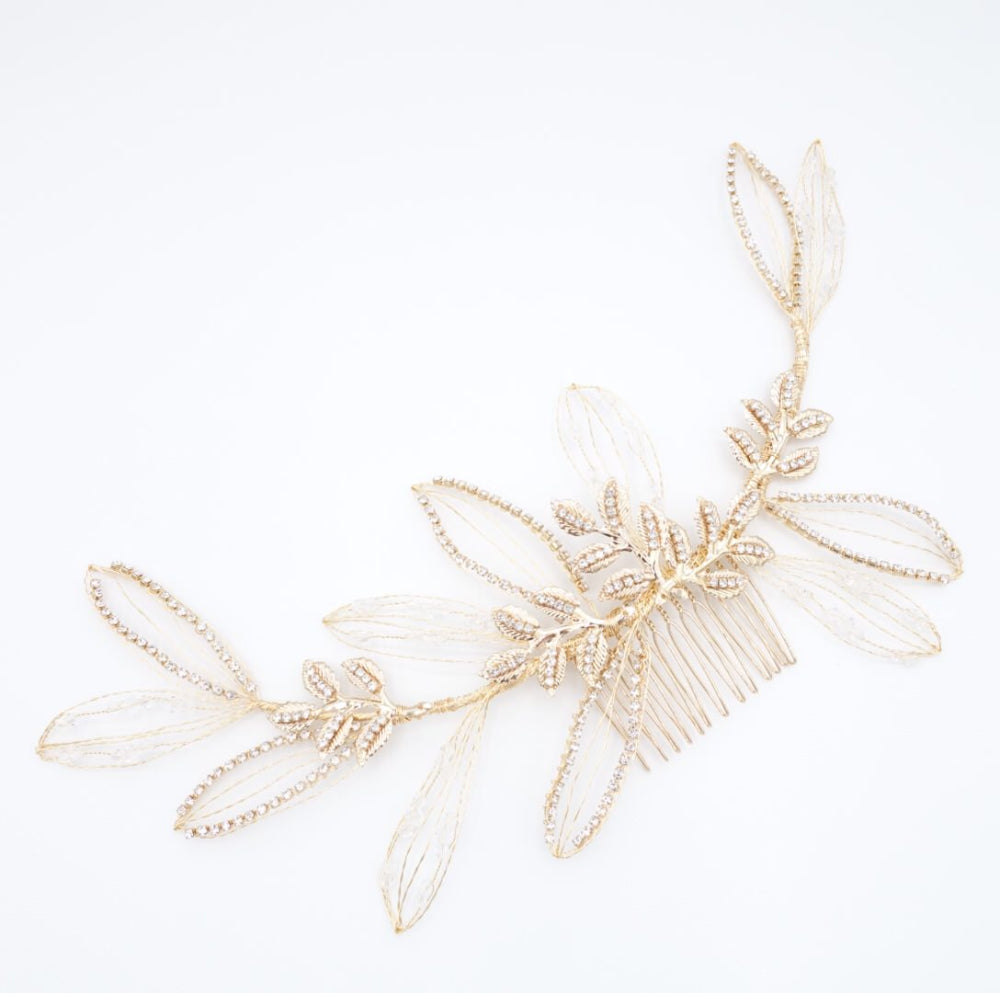 【ヘッドドレス】ゴールドワイヤーリーフクリスタル ブライダルアクセサリー 【結婚式 ヘアアクセサリー】