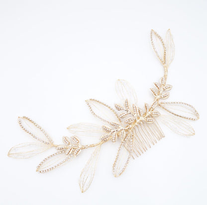 【ヘッドドレス】ゴールドワイヤーリーフクリスタル ブライダルアクセサリー 【結婚式 ヘアアクセサリー】