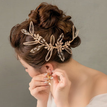 【ヘッドドレス】ゴールドワイヤーリーフクリスタル ブライダルアクセサリー 【結婚式 ヘアアクセサリー】