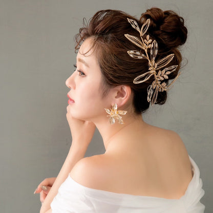 【ヘッドドレス】ゴールドワイヤーリーフクリスタル ブライダルアクセサリー 【結婚式 ヘアアクセサリー】