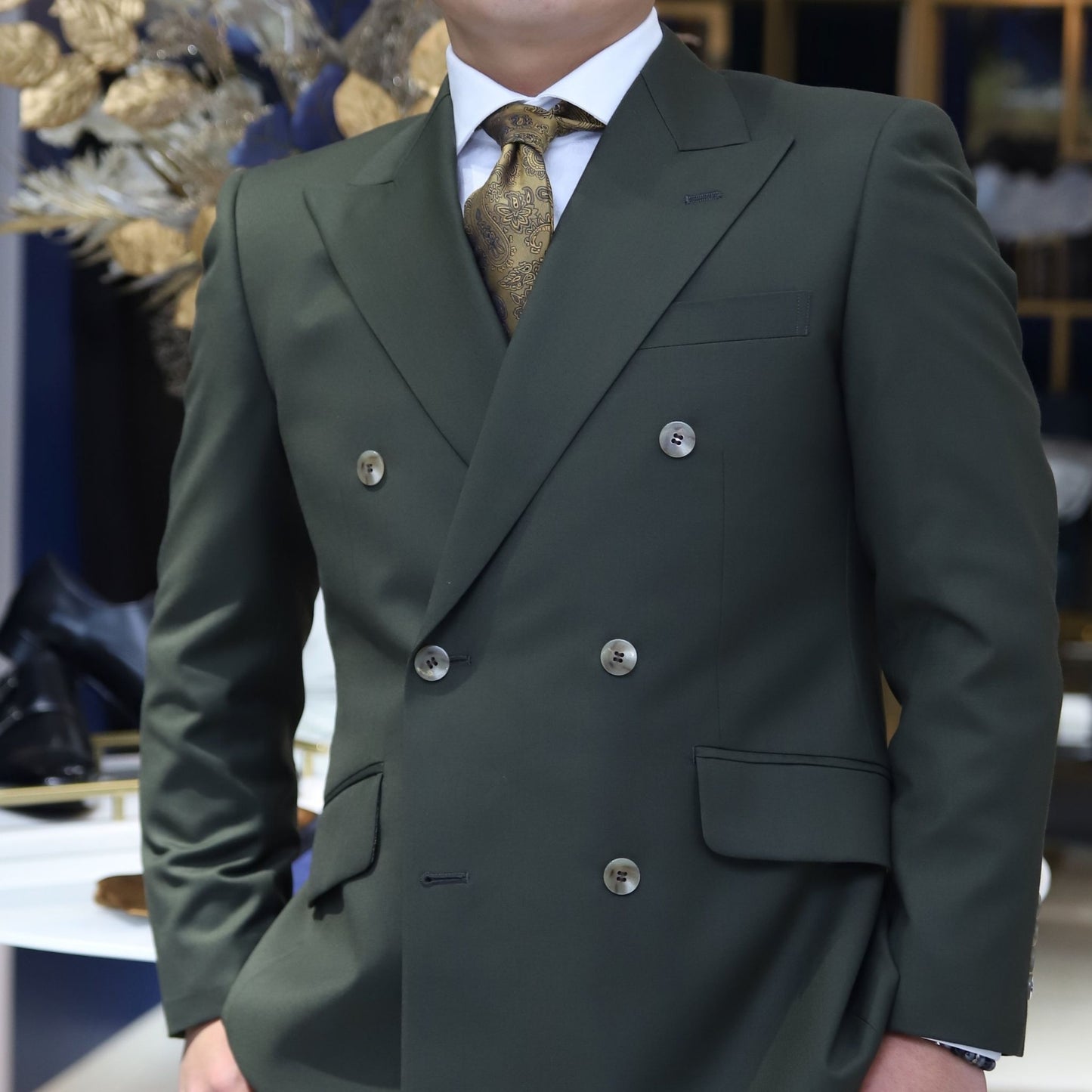 カーキダブルスーツ【ウェディングスーツ オーダーメイド】