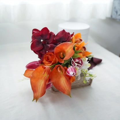 オレンジとボルドーのアームブーケ【結婚式　フワラー　アーティフィシャルフラワー　ブーケ　ブートニア】