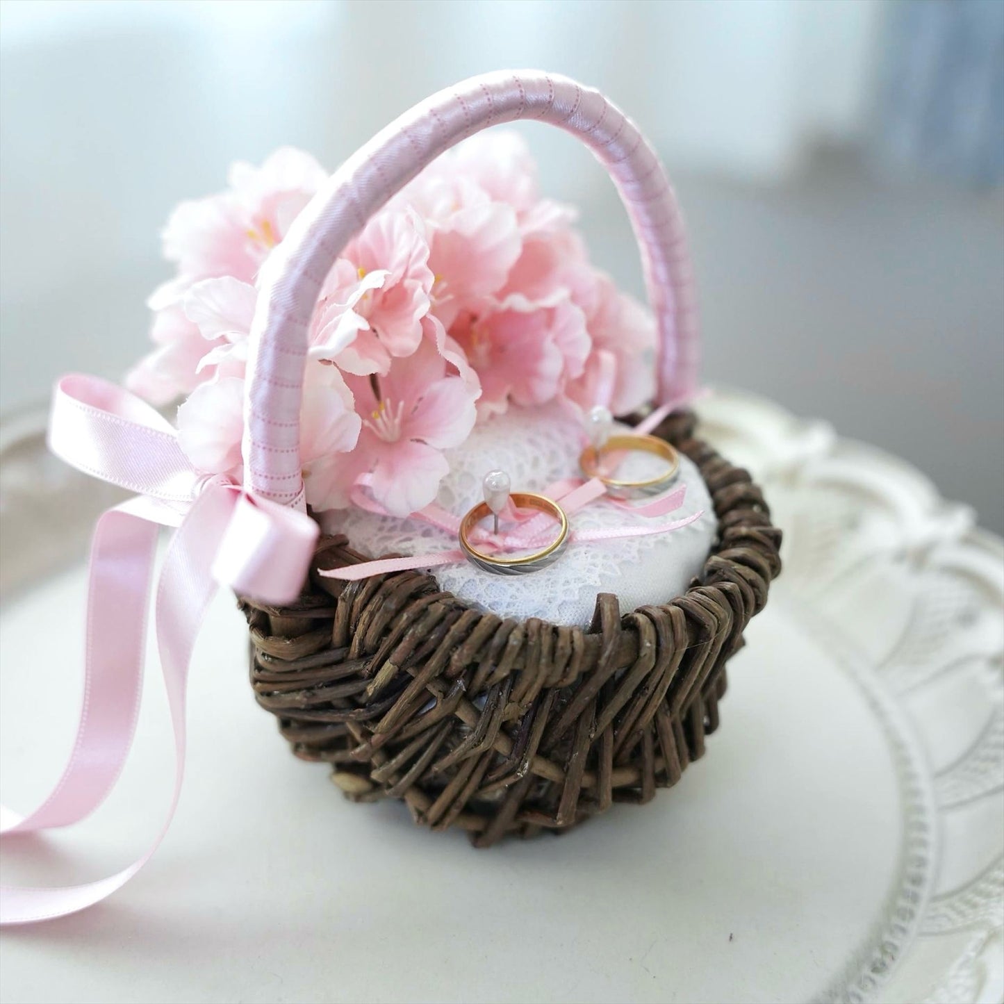 桜のリングピロー【結婚式　フワラー　アーティフィシャルフラワー　リングピロー】
