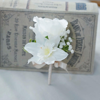 バラとユーチャリスのラウンドブーケ【結婚式 ブーケ ブートニア アートブーケ】