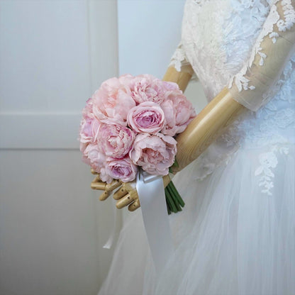 ピンク芍薬とバラのラウンドブーケ【結婚式　フラワー　造花　ブーケ　ブートニア】