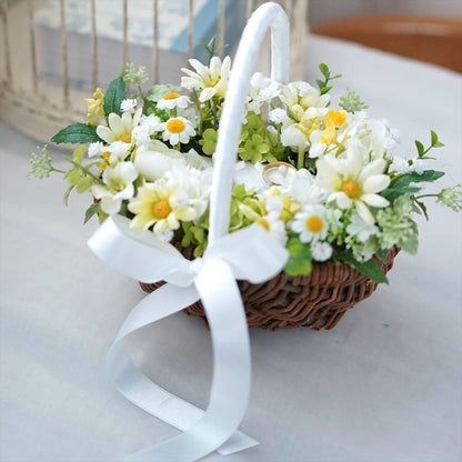 黄色のデージーとカスミソウのリングピロー【結婚式　リングピロー】