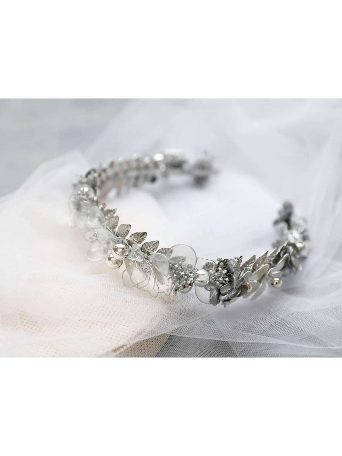 【フラワーカチューシャ シルバー】k-0023