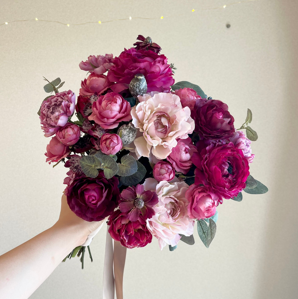 【高級造花】レンタルブーケ: ボルドーピンク/ Bordeaux Pink 【結婚式 フラワー 造花 ブーケ ブートニア レンタル】