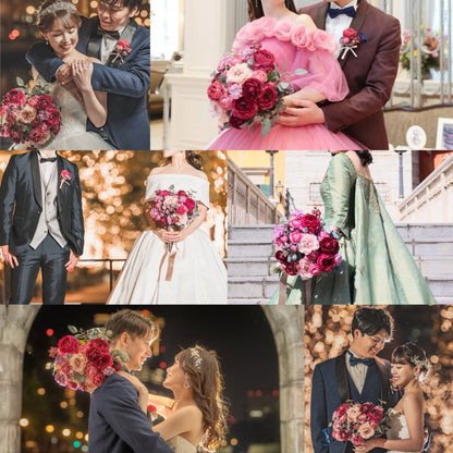 【高級造花】レンタルブーケ: ボルドーピンク/ Bordeaux Pink 【結婚式 フラワー 造花 ブーケ ブートニア レンタル】
