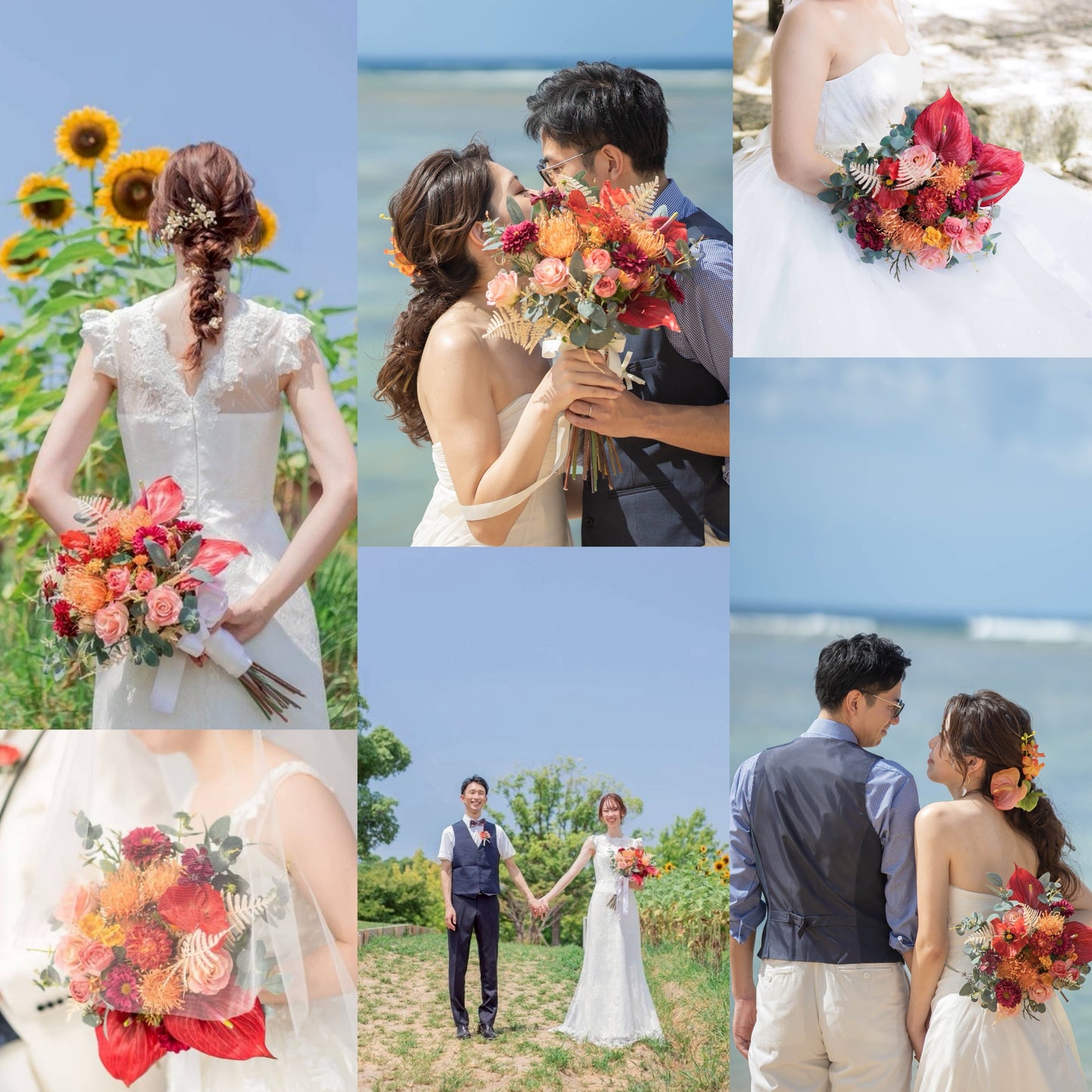 【高級造花】レンタルブーケ：リゾートオレンジ/ Resort Orange 【結婚式 フラワー 造花 ブーケ ブートニア レンタル】