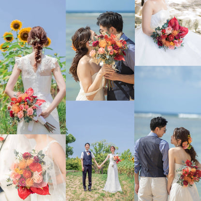 【高級造花】レンタルブーケ：リゾートオレンジ/ Resort Orange 【結婚式 フラワー 造花 ブーケ ブートニア レンタル】