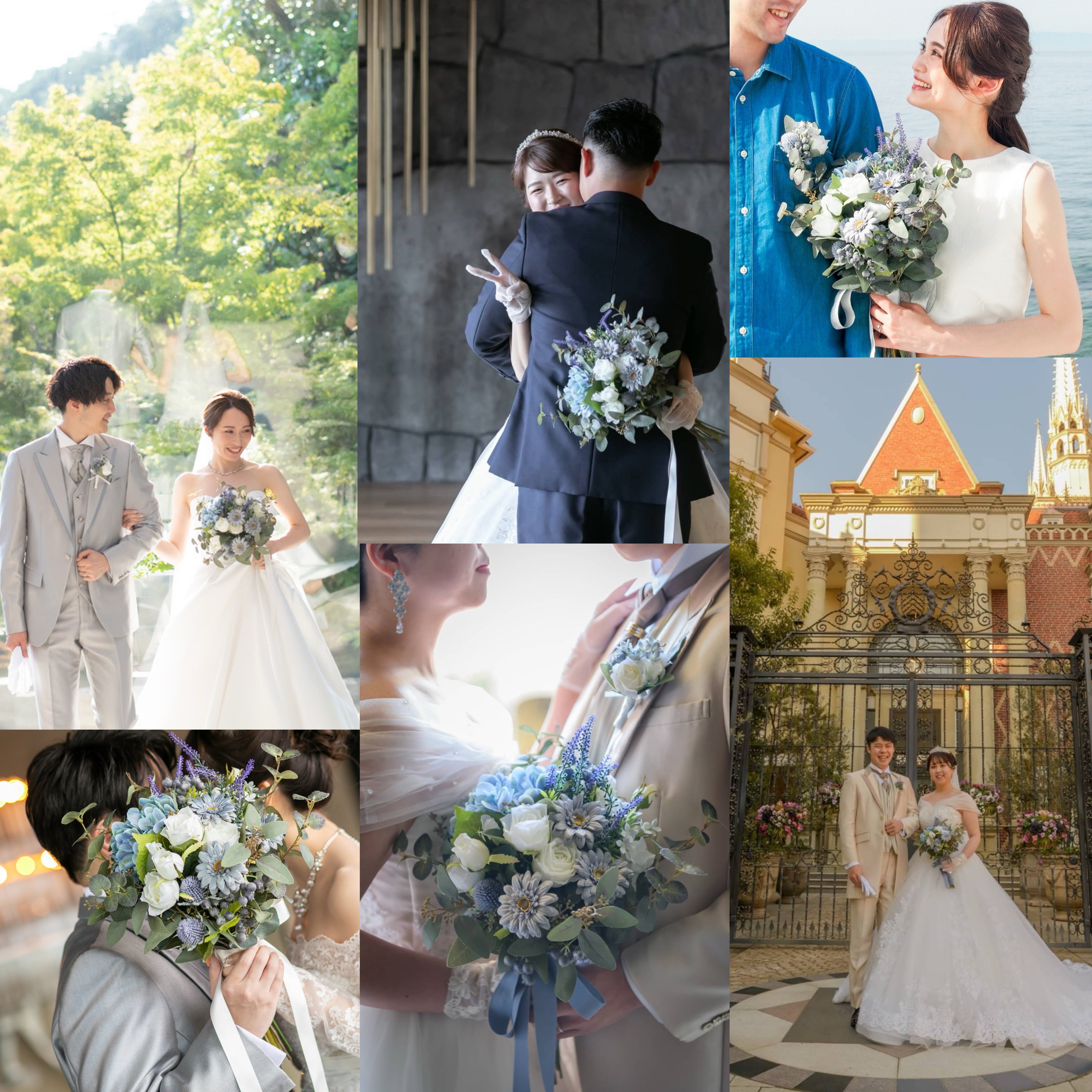 高級造花】レンタルブーケ：アンティークブルー/ Antique Blue 【結婚