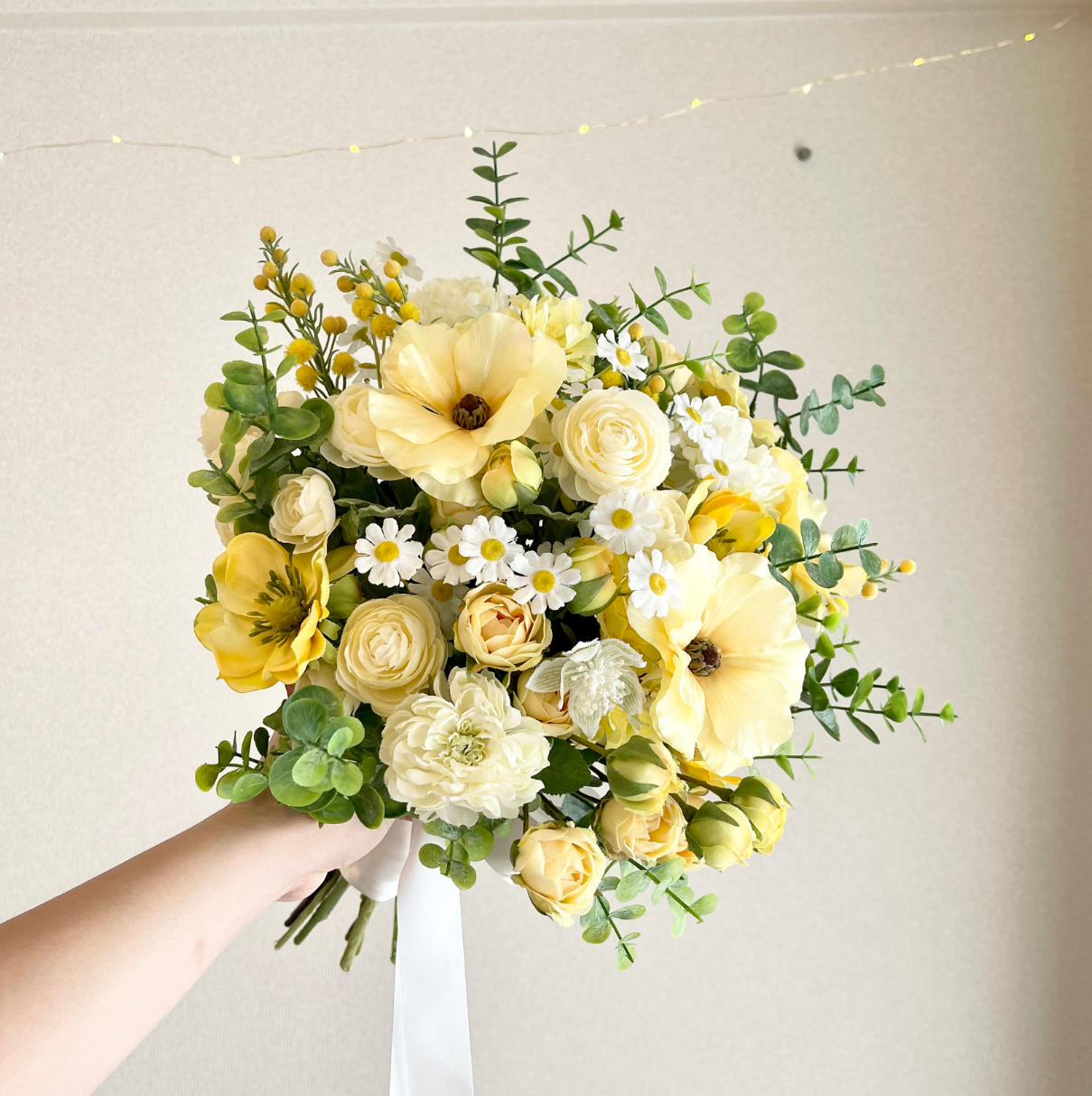 【高級造花】レンタルブーケ: クリームイエロー/ Cream Yellow 【結婚式 フラワー 造花 ブーケ ブートニア レンタル】