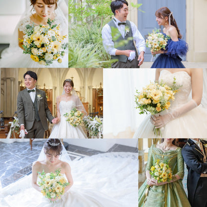 【高級造花】レンタルブーケ: クリームイエロー/ Cream Yellow 【結婚式 フラワー 造花 ブーケ ブートニア レンタル】