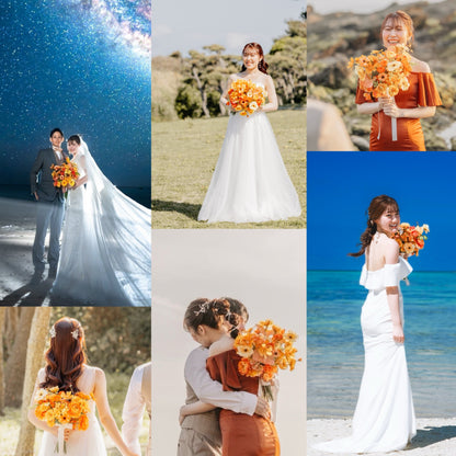 【高級造花】レンタルブーケ:トロピカルオレンジ/ Tropical Orange【結婚式 フラワー 造花 ブーケ ブートニア レンタル】