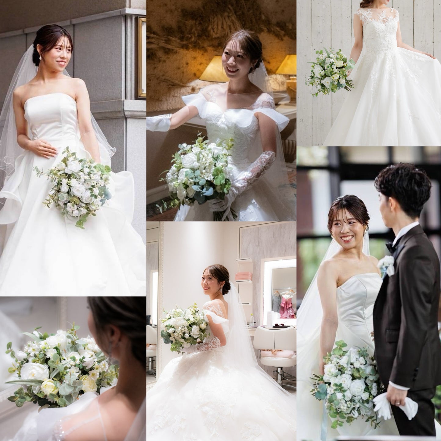 【高級造花】レンタルブーケ:ガーデンホワイト/ Garden White 【結婚式 フラワー 造花 ブーケ ブートニア レンタル】