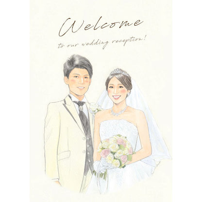 水彩似顔絵ウェルカムボード【A4サイズ・水彩画・フレーム付き】 【結婚式 ウェルカムボード オーダーメイド】