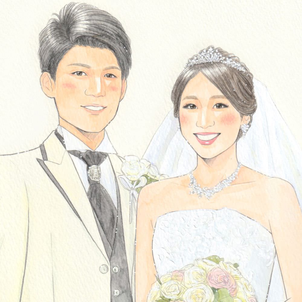 水彩似顔絵ウェルカムボード【A4サイズ・水彩画・フレーム付き】 【結婚式 ウェルカムボード オーダーメイド】