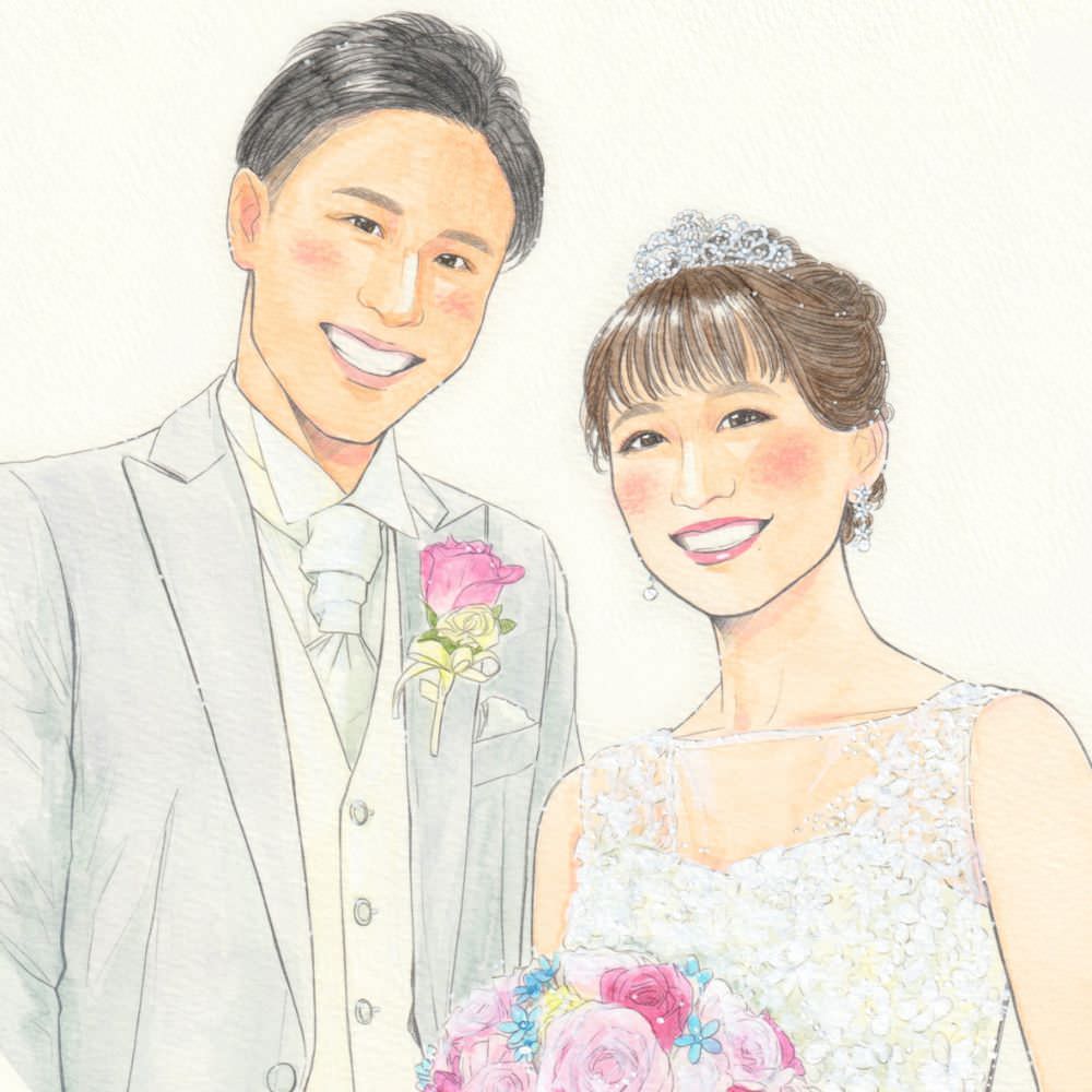 水彩似顔絵ウェルカムボード【A4サイズ・水彩画・フレーム付き】 【結婚式 ウェルカムボード オーダーメイド】