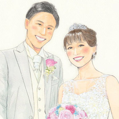 水彩似顔絵ウェルカムボード【A4サイズ・水彩画・フレーム付き】 【結婚式 ウェルカムボード オーダーメイド】