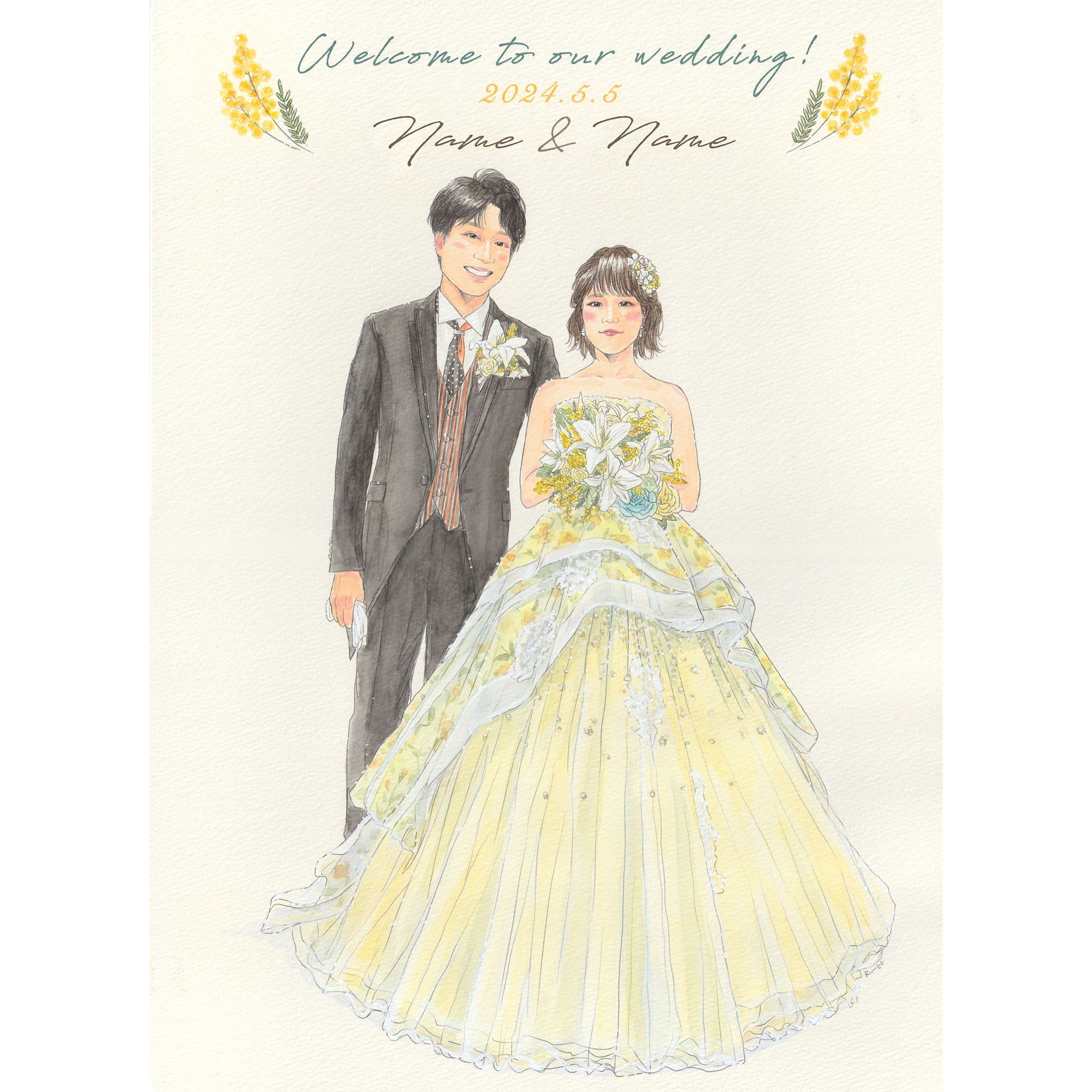 水彩似顔絵ウェルカムボード【A3サイズ・水彩画・フレーム付き】【結婚