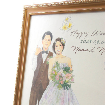 水彩似顔絵ウェルカムボード【A3サイズ・水彩画・フレーム付き】【結婚式 ウェルカムボード オーダーメイド】