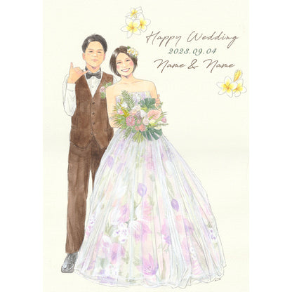 水彩似顔絵ウェルカムボード【A3サイズ・水彩画・フレーム付き】【結婚式 ウェルカムボード オーダーメイド】