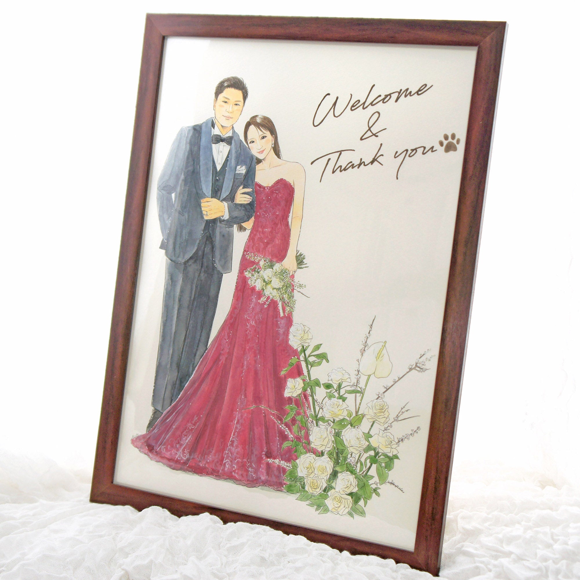 水彩似顔絵ウェルカムボード【A3サイズ・水彩画・フレーム付き】【結婚