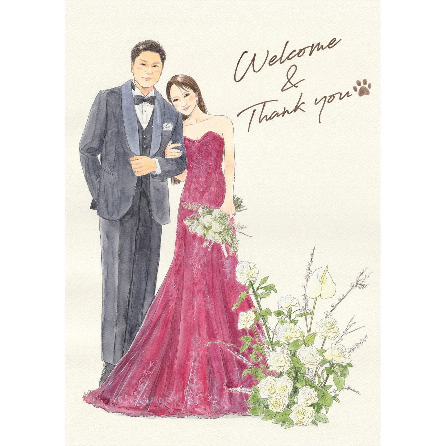 水彩似顔絵ウェルカムボード【A3サイズ・水彩画・フレーム付き】【結婚式 ウェルカムボード オーダーメイド】