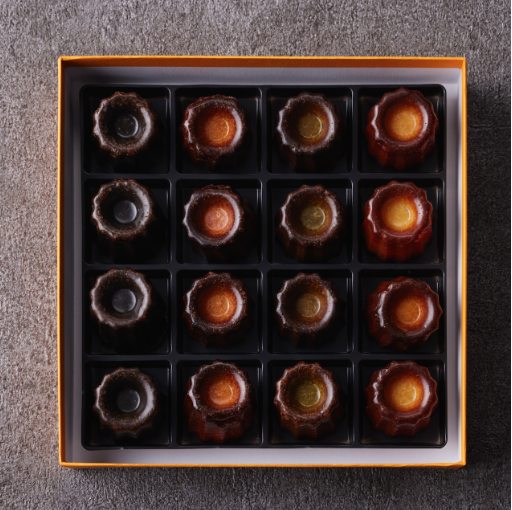 ミニカヌレ16個BOX(プレーン・ヨモギ・紫芋・ココア) 【結婚式 ギフト 食品 引き菓子 洋菓子】