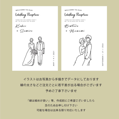 【結婚式 ウェルカムボード】線画イラスト A4ポスターのみ 【結婚式 ウェルカムボード オーダーメイド】