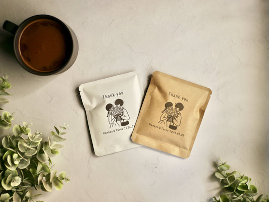 【オリジナルパッケージ】ココア専門店「大人のココア」ドリップパック「花束を抱えたカップル」【プチギフト オリジナル ココア】 【結婚式 プチギフト 飲み物】