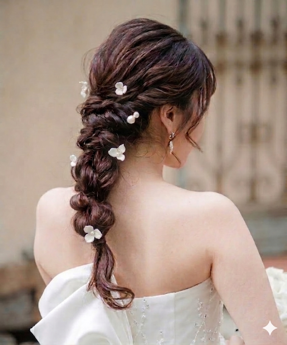 【ヘッドドレス45】ドレス・和装にも似合う♪パールとお花のヘアピン/ウェディング結婚式ヘッドパーツ　ゴールド