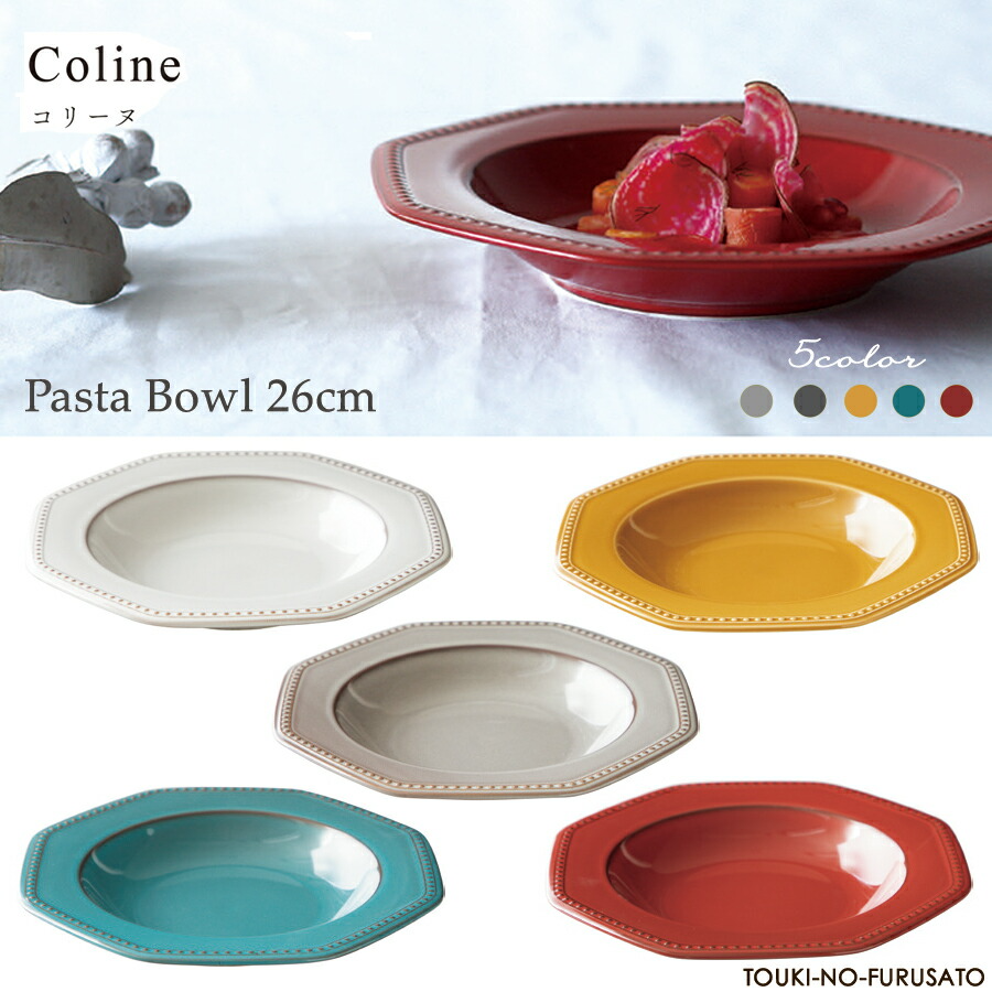Cline(コリーヌ) パスタボウル 5カラー　ネージュ（ホワイトグレー） 幅26cm Roots 八角形 深皿 パスタ皿 カレー皿