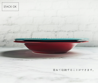 Cline(コリーヌ) パスタボウル 5カラー スカーレット（赤）幅26cm Roots 八角形 深皿 パスタ皿 カレー皿
