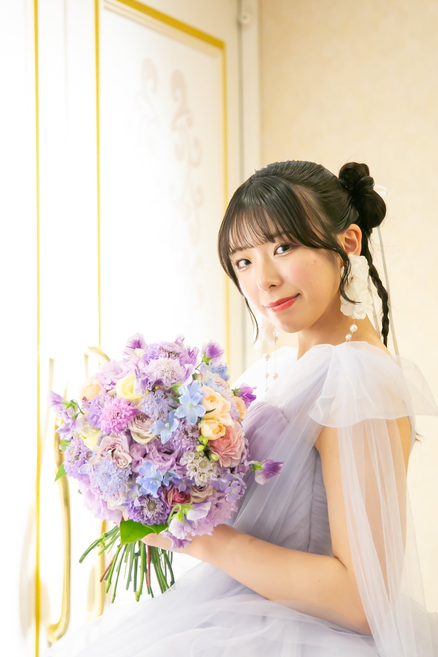 《生花》トルコキキョウ・スカビオサ・スイートピーのブーケ《結婚式 生花 フラワー ブライダル》