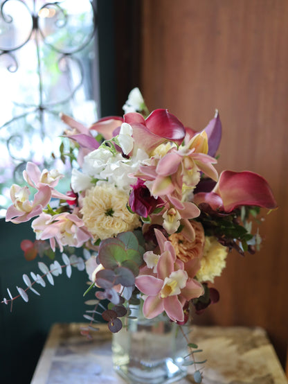 《生花》カラー・シンビジューム・バラのブーケ《結婚式 生花 フラワー ブライダル》