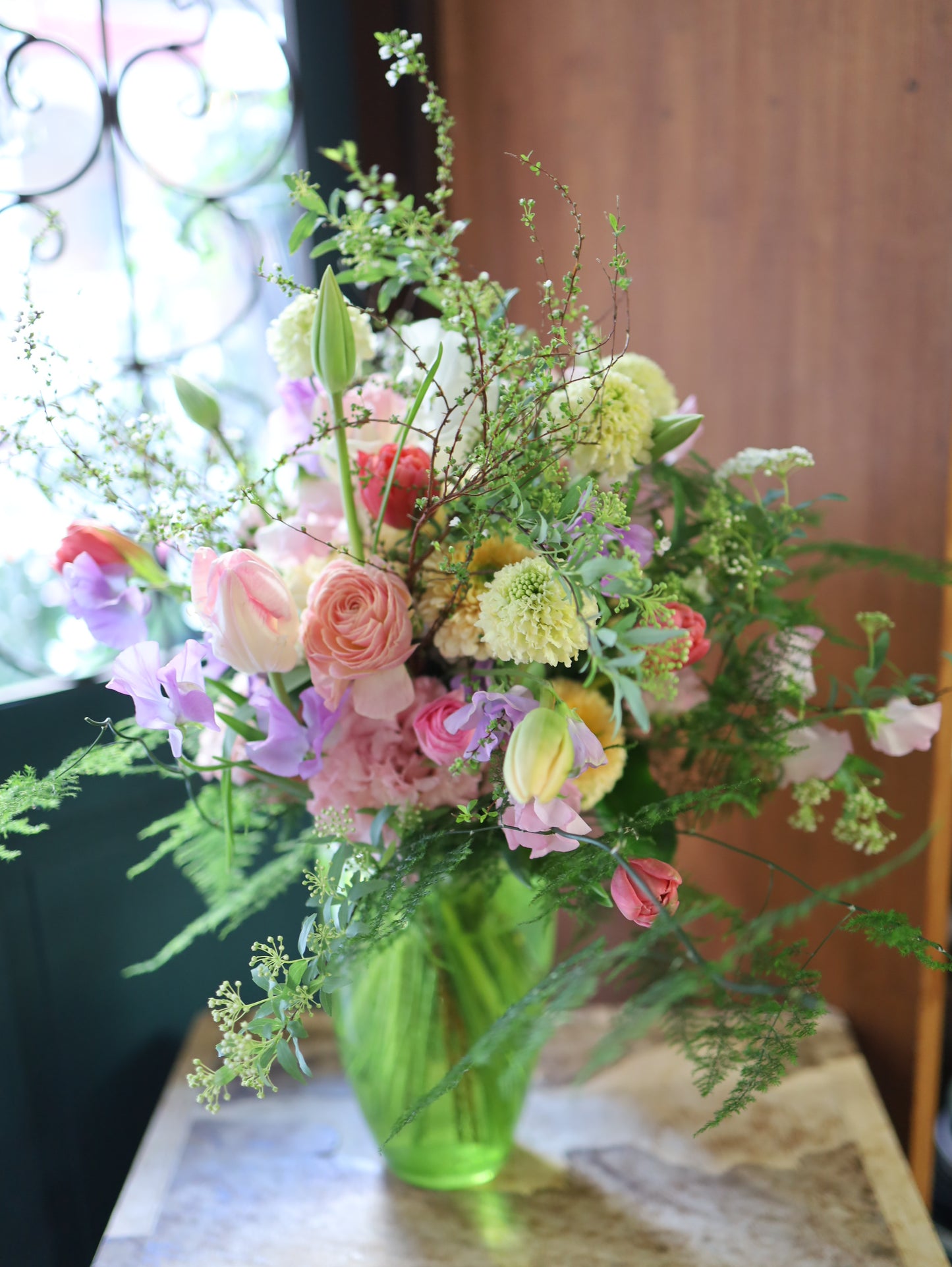 《生花》春の花お花と野の花のナチュラルグリーンブーケ《結婚式 生花 フラワー ブライダル》