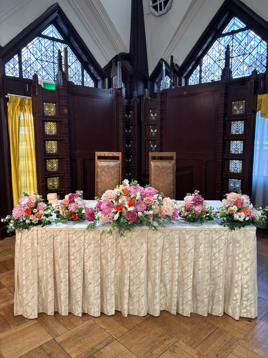 《生花》ダリアとオレンジバラのグラデーションメインテーブル《結婚式 生花 フラワー ブライダル》