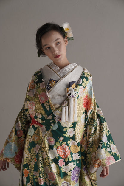 常緑に香る花錦【結婚式 和装 色打掛 レンタル】