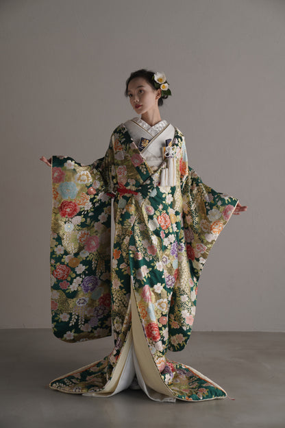 常緑に香る花錦【結婚式 和装 色打掛 レンタル】