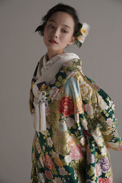 常緑に香る花錦【結婚式 和装 色打掛 レンタル】