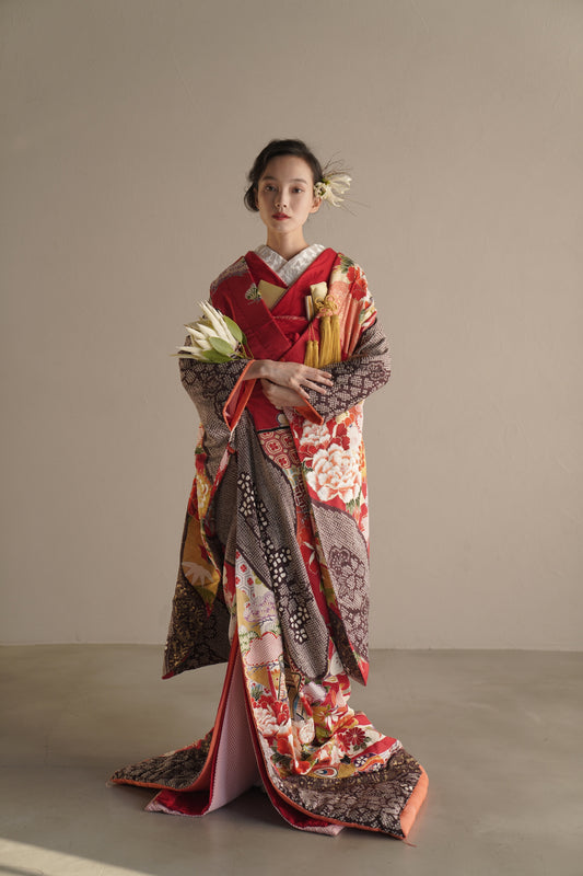 紅染絞り花錦【結婚式 和装 色打掛 レンタル】