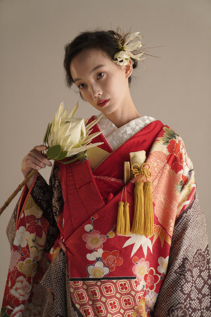 紅染絞り花錦【結婚式 和装 色打掛 レンタル】